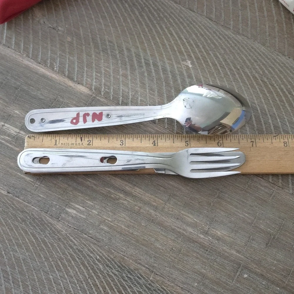 Vintage Girl Scout Hiker's Cutlery Kit Knife Fork Spoon Stainless Steel Red Case